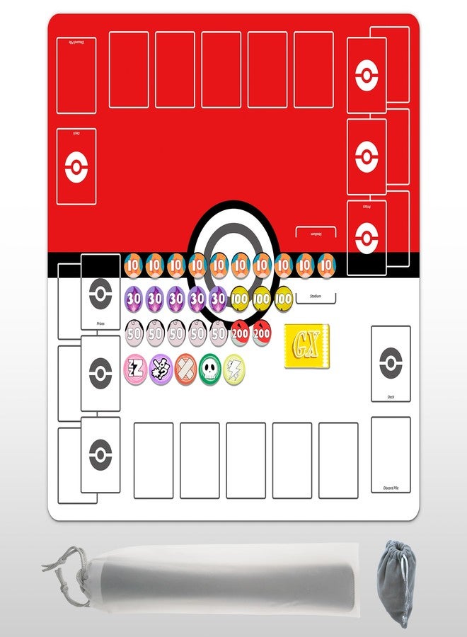 Extalas Playmat for Trading Card Game - 2-Player Trainer Mat with 31 Damage Counters and Professional Storage Bag - Image 1